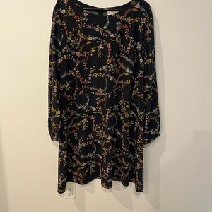 Plus Size LOFT Black Floral Above-the-Knee Dress with Long Sleeves - Size 20